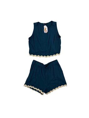 Pretty Garden Teal 2 Piece Outfit Womens Large Cropped Top High Waist Shorts